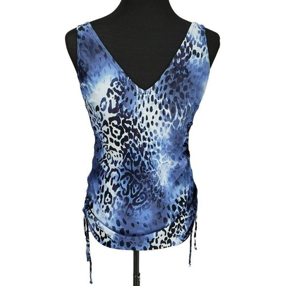 Croft & Barrow KH90453D D-Cup Tummy Slimmer Blue Navy Animal Tankini BathingSuit - Picture 1 of 11